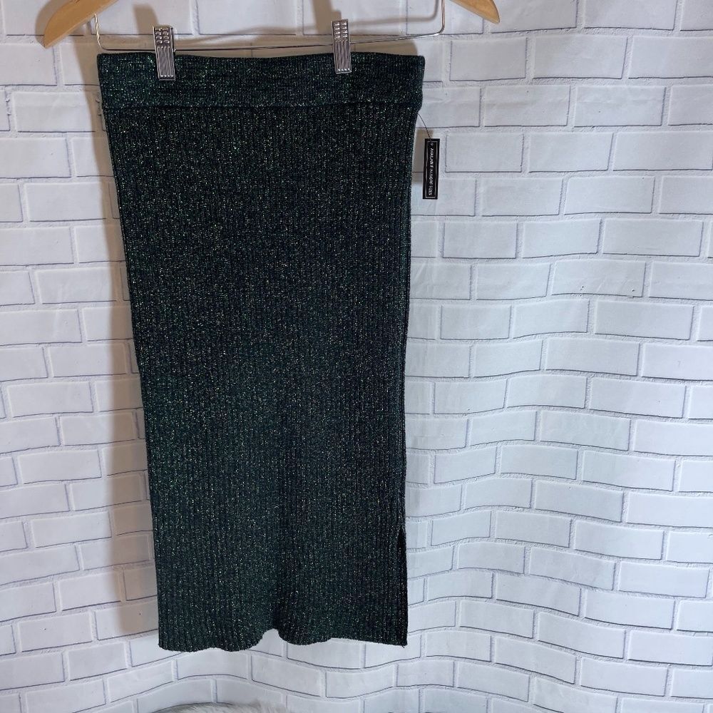Leith Black Ribbed Metallic Knit Skirt Sz S